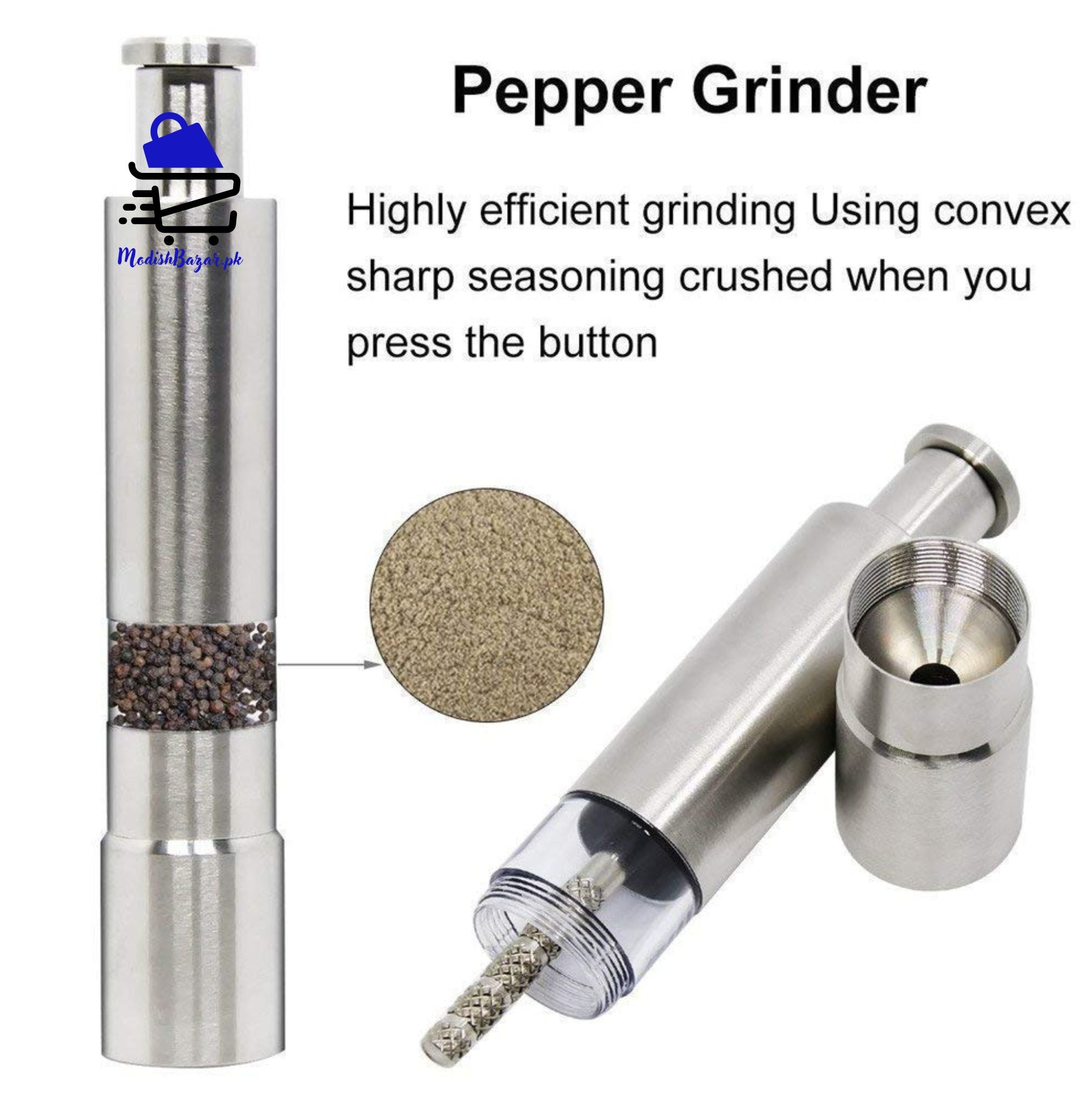 Thumb Push Stainless Steel Pepper Grinder 