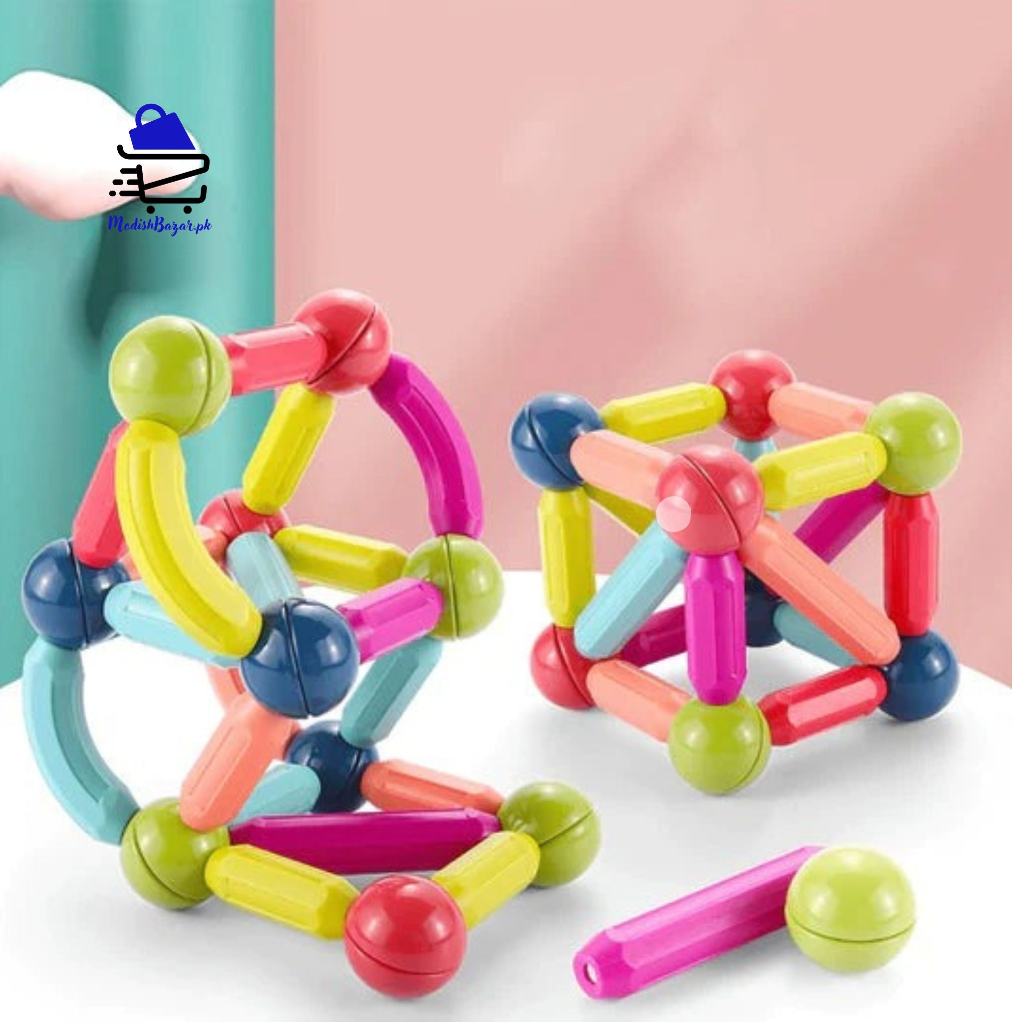 Creative 3D structures built with magnetic toys