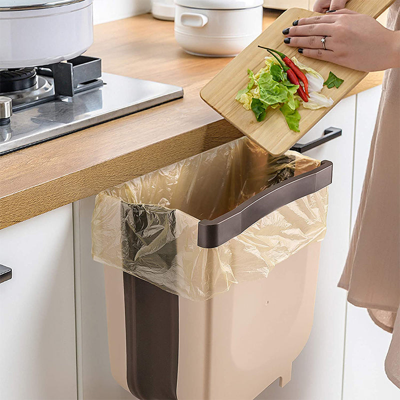 Foldable Multifunctional Kitchen Waste Bin – 9L Hanging Trash Can for Home and Office - Modish Bazar