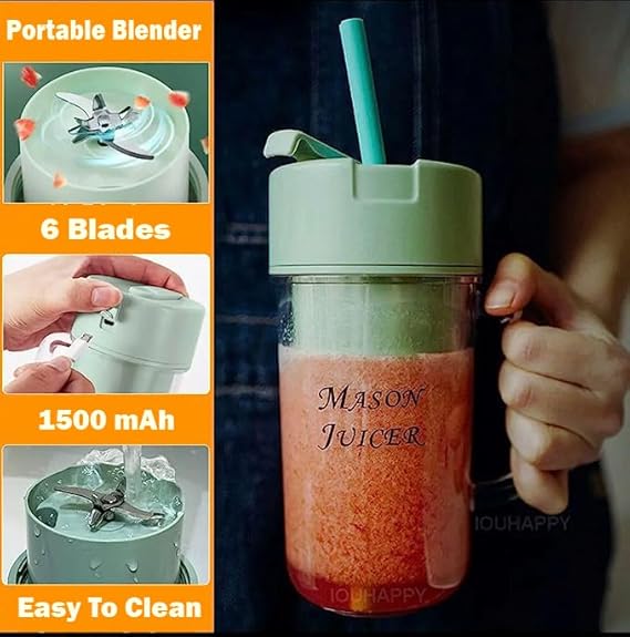 2-in-1 Mini Portable USB Rechargeable Juicer – 6 Blades High-Speed Crusher - Modish Bazar