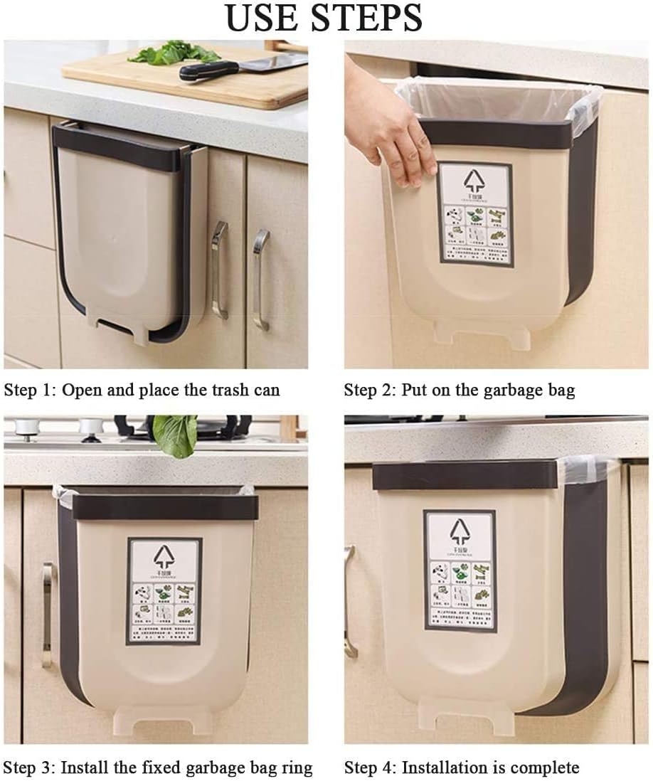 Foldable Multifunctional Kitchen Waste Bin – 9L Hanging Trash Can for Home and Office - Modish Bazar