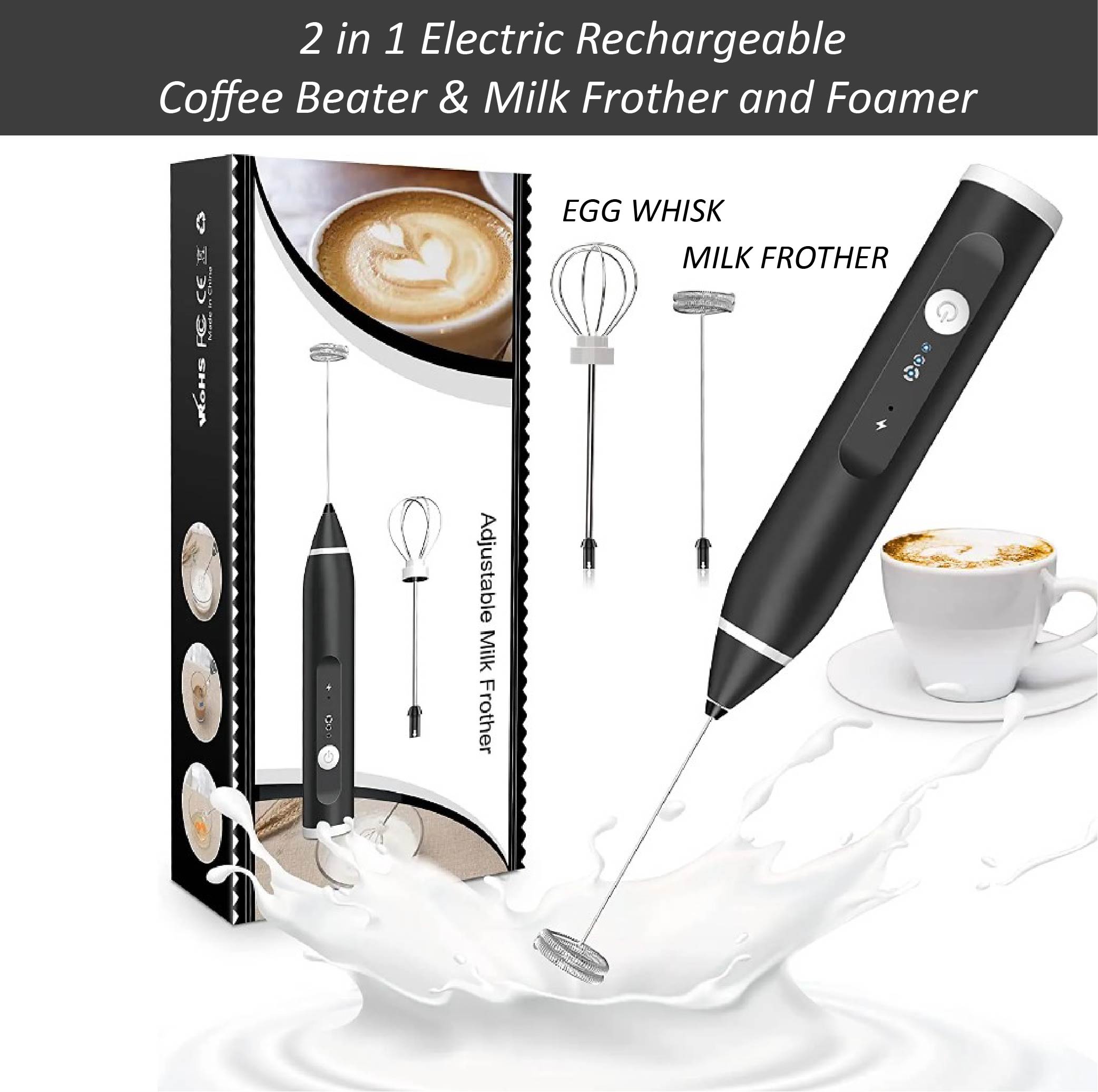 2in1 USB Rechargeable Coffee Beater   – Multipurpose Handheld Electric Coffee Whisk & Foam Maker - Modish Bazar