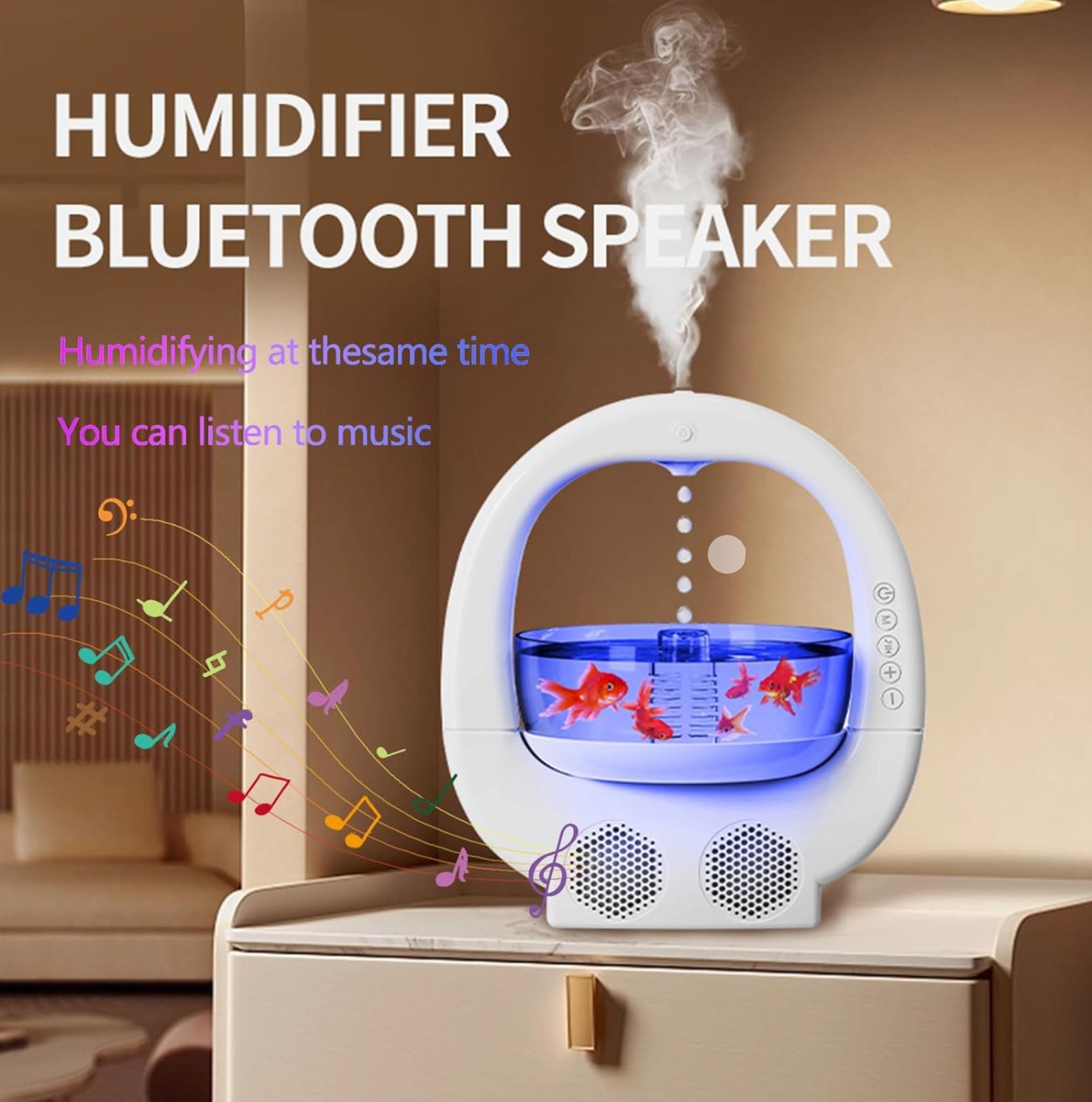 Anti-Gravity Aquarium Humidifier with Bluetooth Speaker & LED – Rechargeable