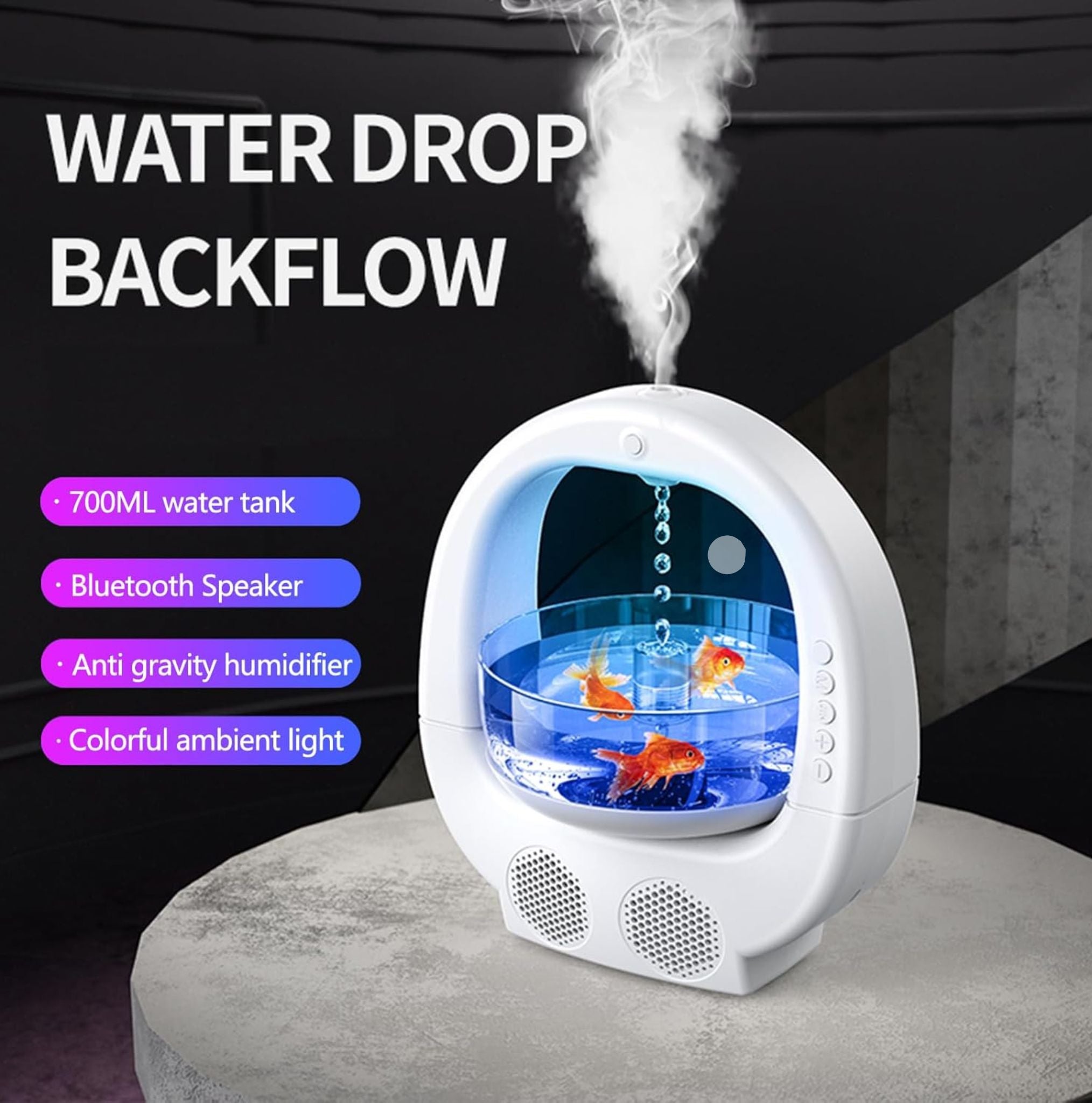 Anti-Gravity Aquarium Humidifier with Bluetooth Speaker & LED – Rechargeable