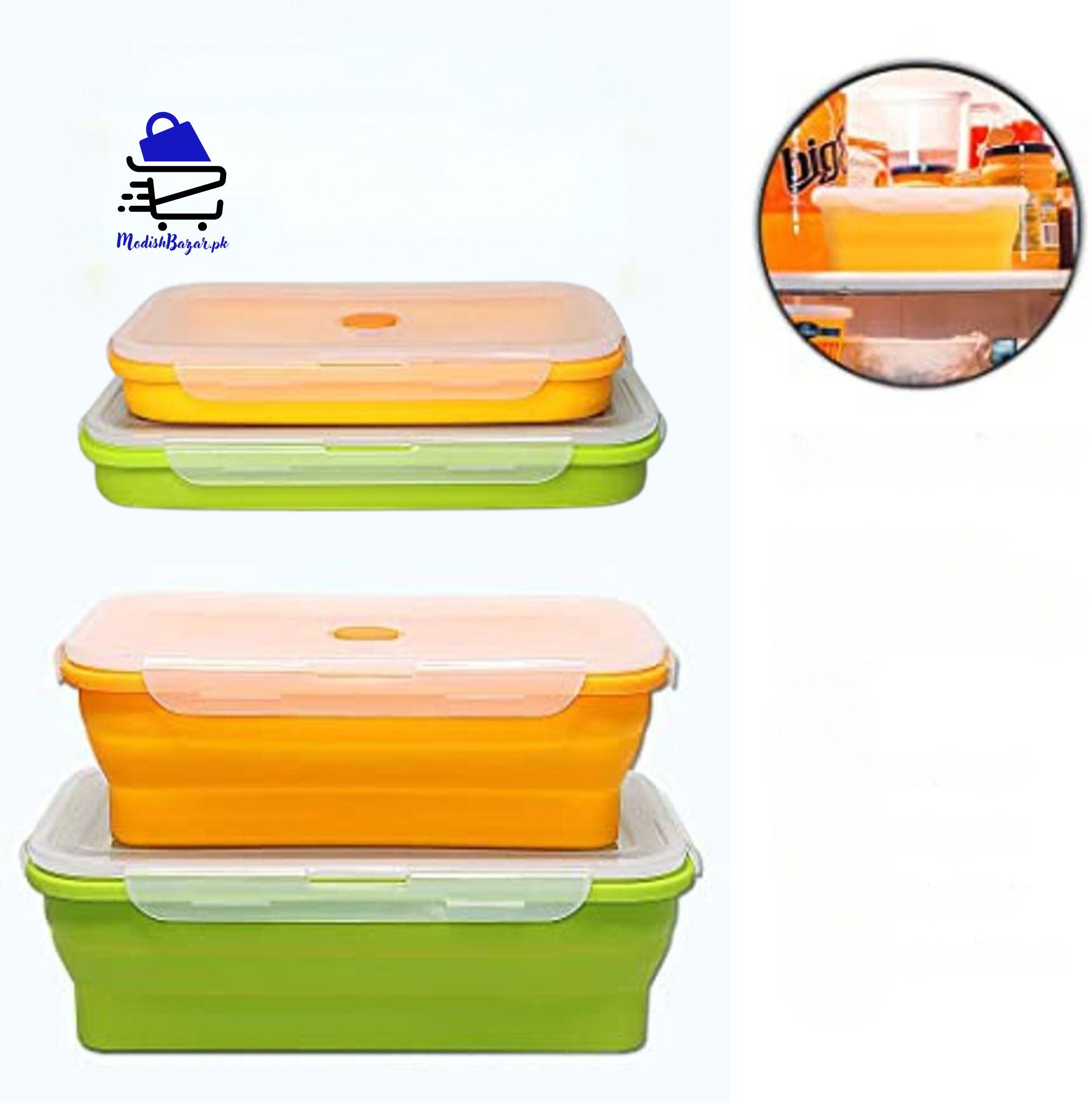 Pack of 2 Silicone Food Containers – Rectangular & Round, BPA-Free, Microwave & Freezer Safe