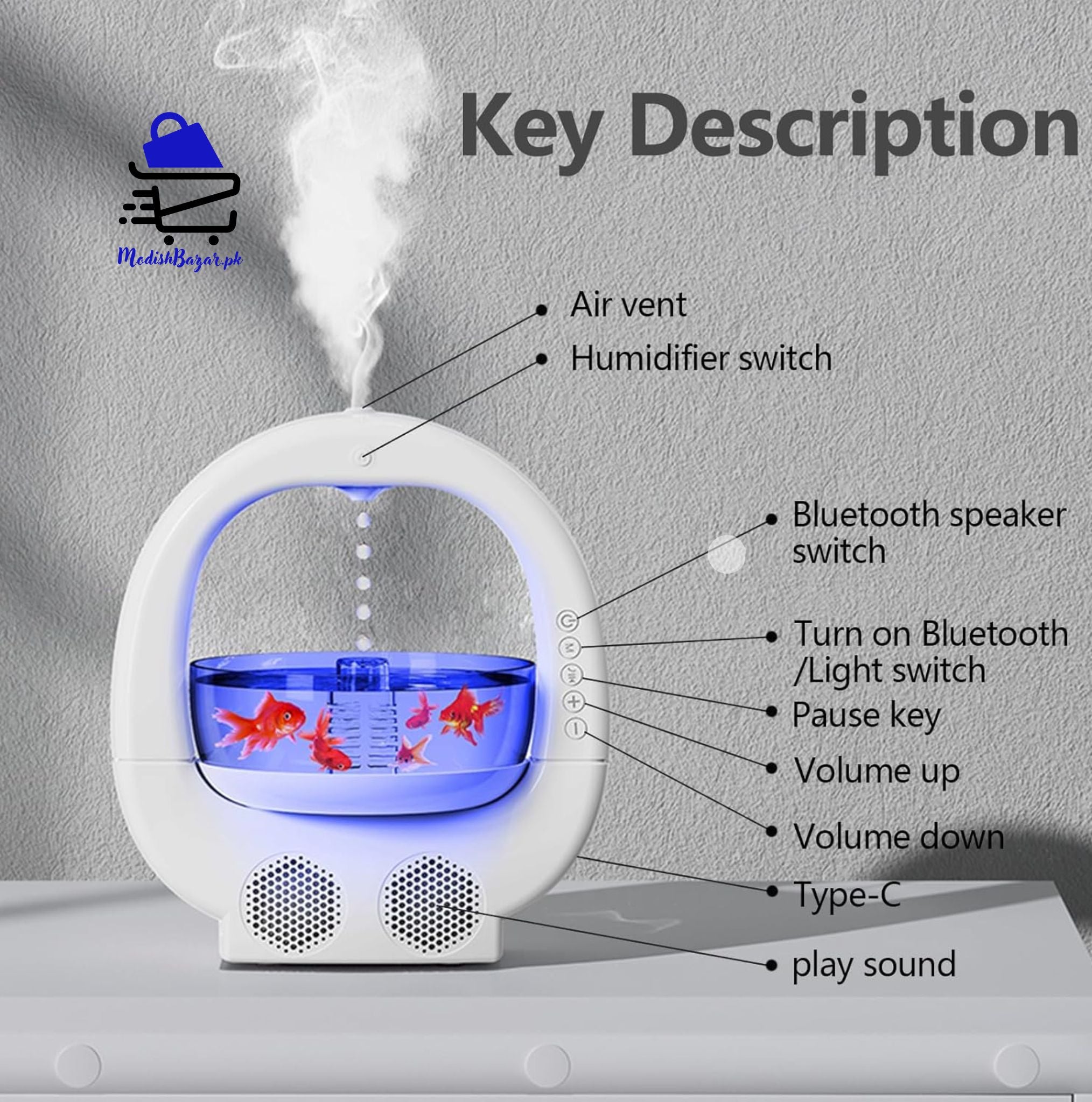 Anti-Gravity Aquarium Humidifier with Bluetooth Speaker & LED – Rechargeable