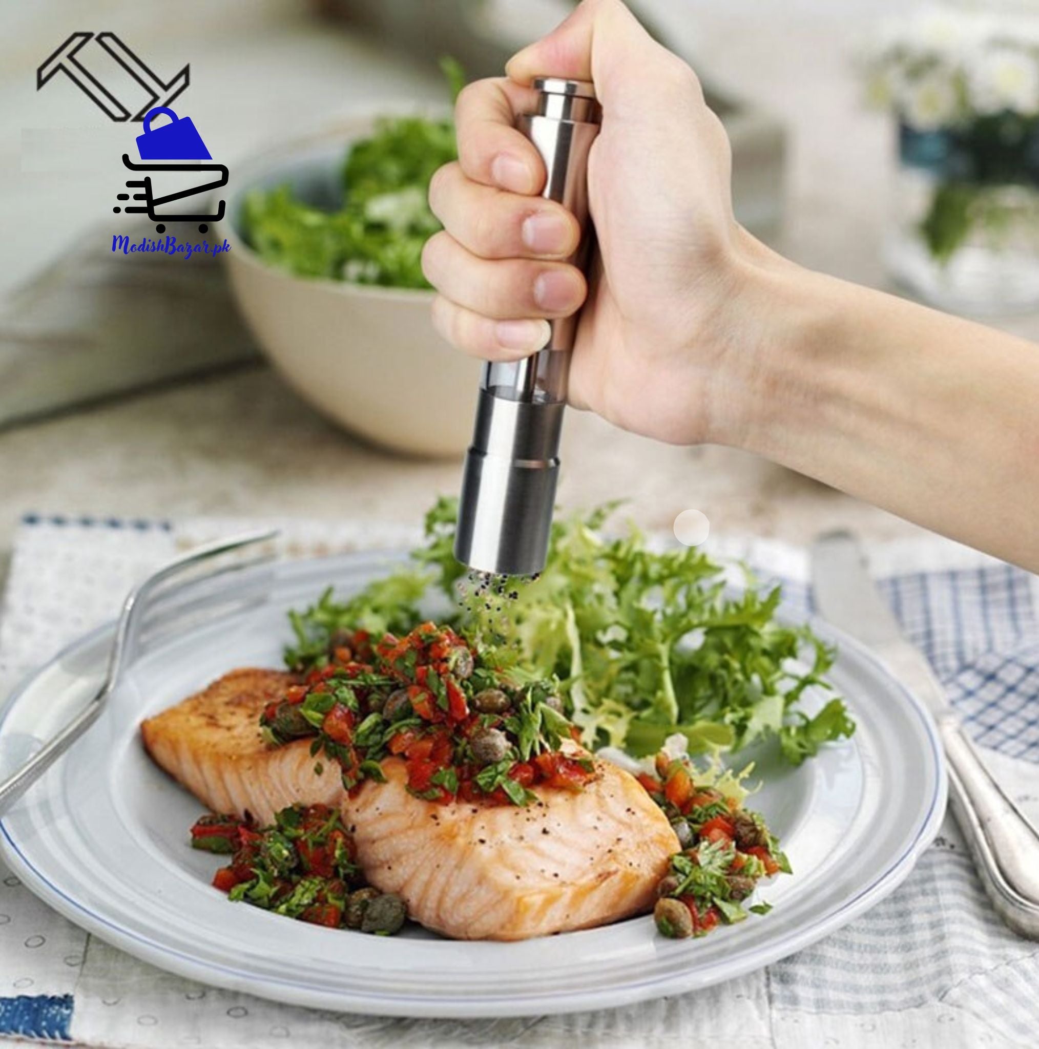 Thumb Push Stainless Steel Pepper Grinder 