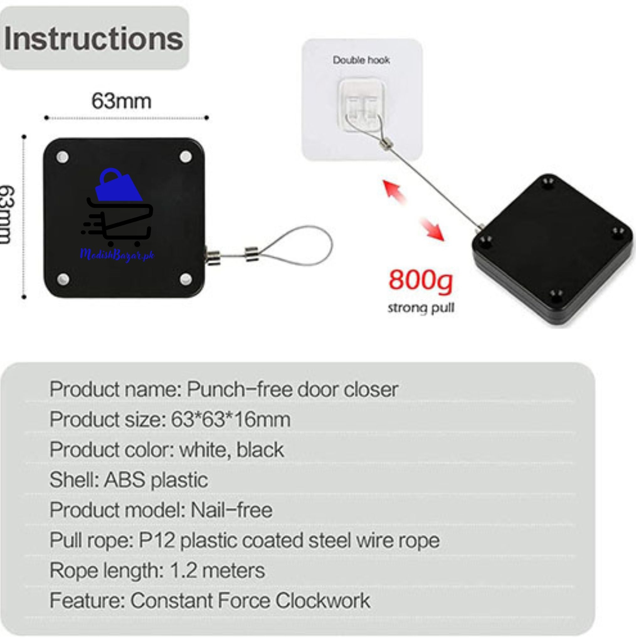 "Compact Automatic Door Closer with Strong Adhesive Installation