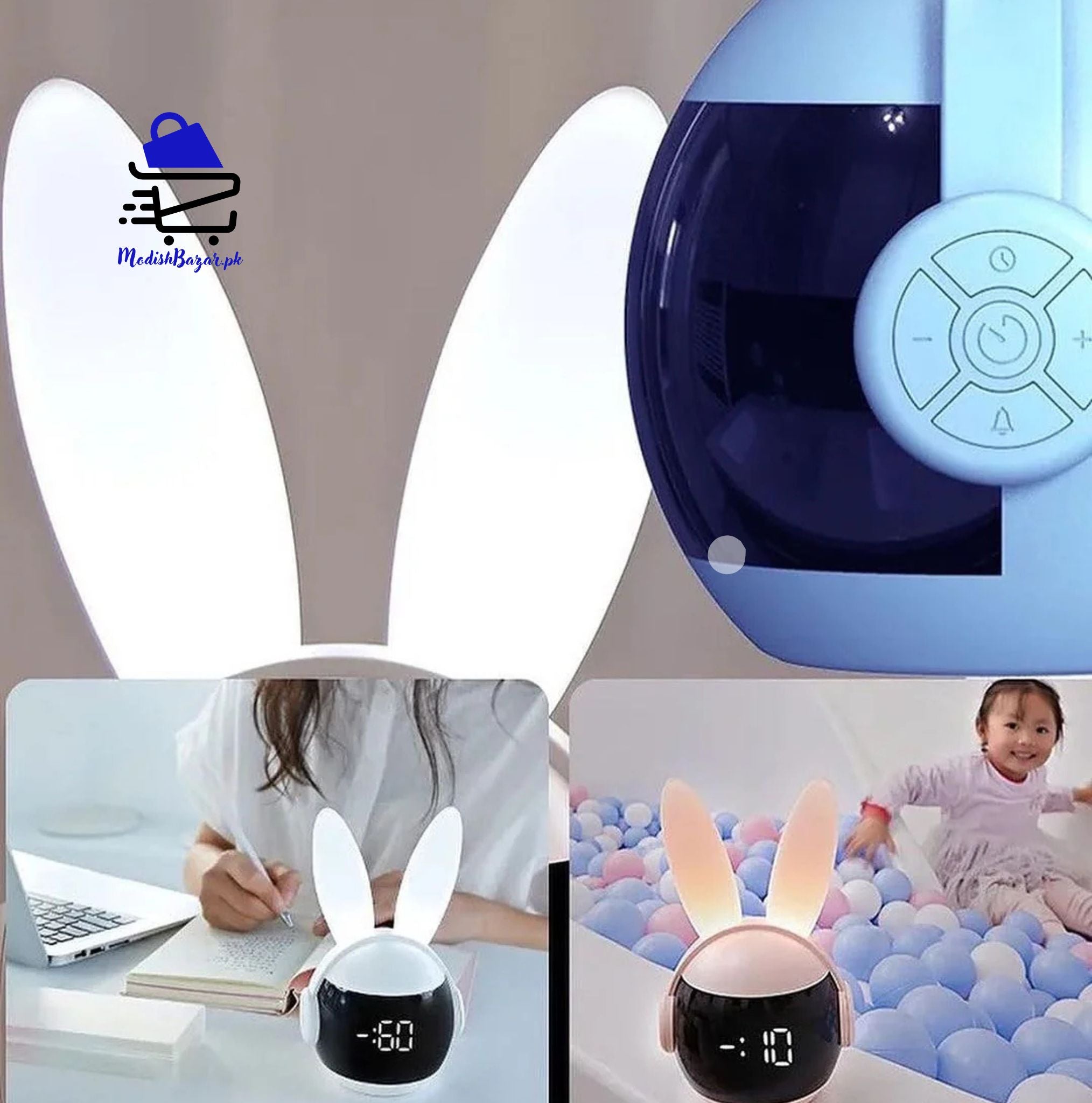 Rabbit Alarm Clock with Bunny Ears

