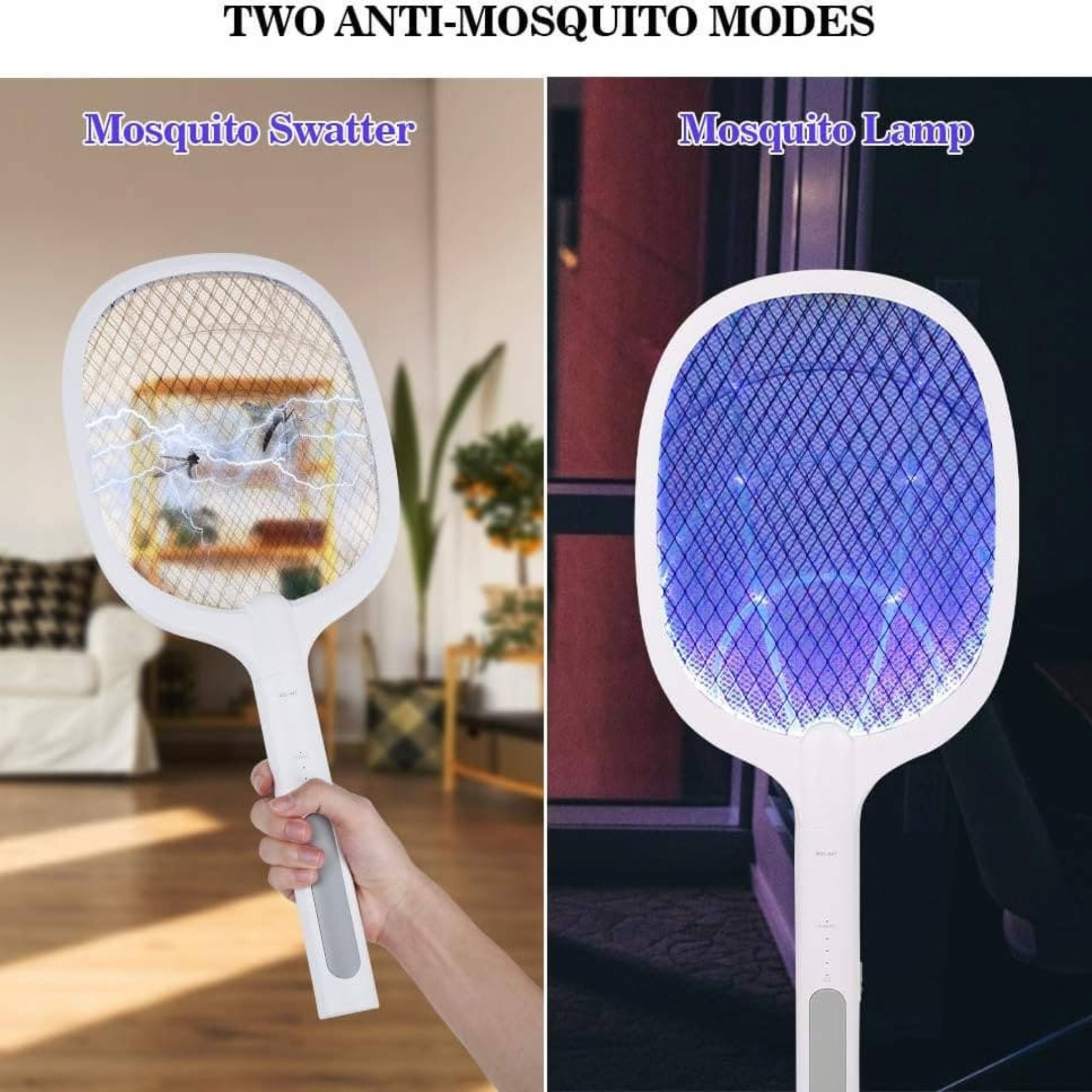 2-in-1 Electric Racket Mosquito Killer with UV Light LED Lamp