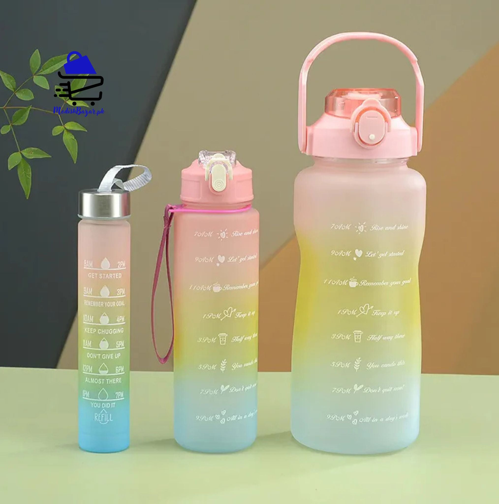 3 pcs Motivational Gradient Water Bottle Set – Stay Hydrated in Style!
