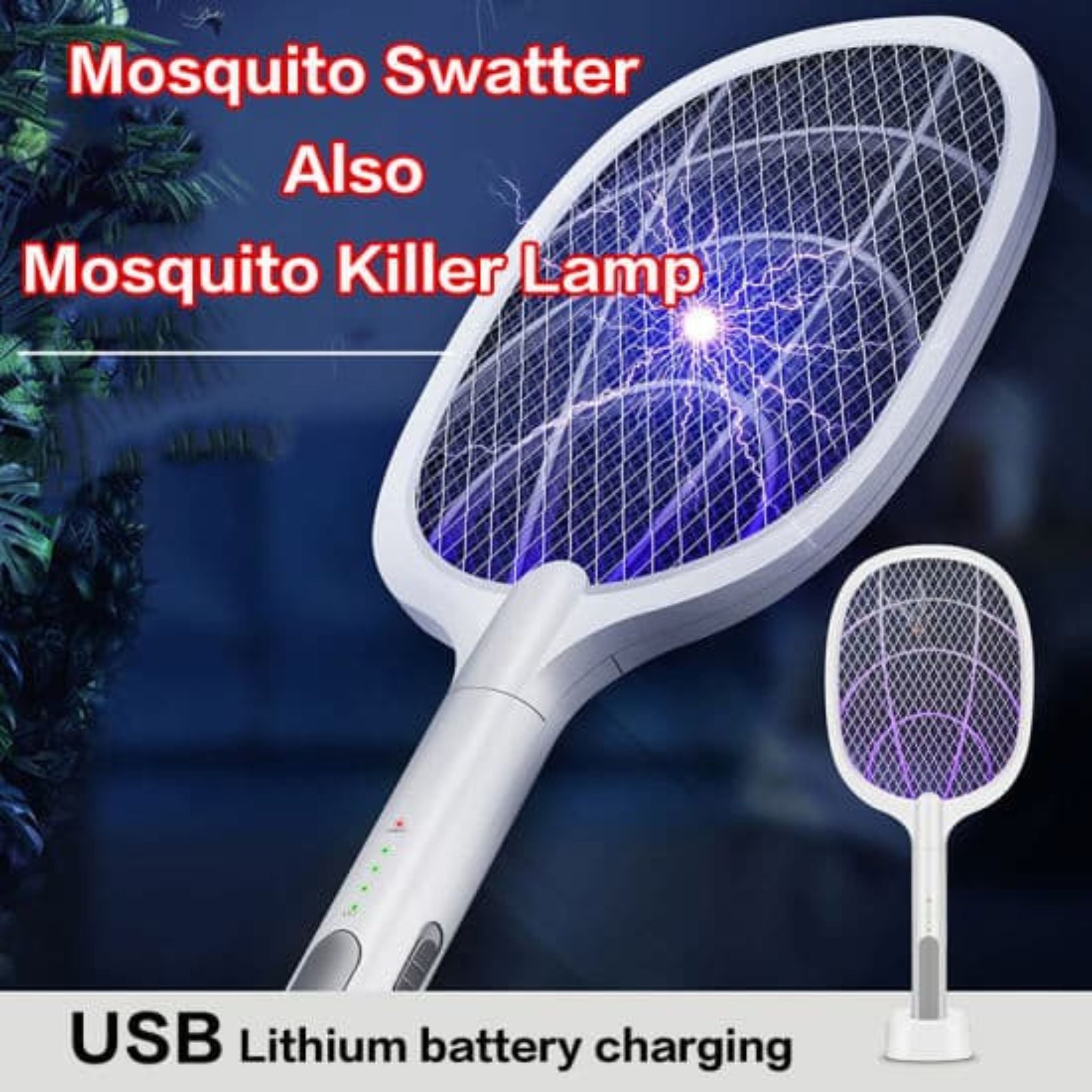 2-in-1 Electric Racket Mosquito Killer with UV Light LED Lamp