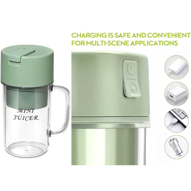 2-in-1 Mini Portable USB Rechargeable Juicer – 6 Blades High-Speed Crusher - Modish Bazar
