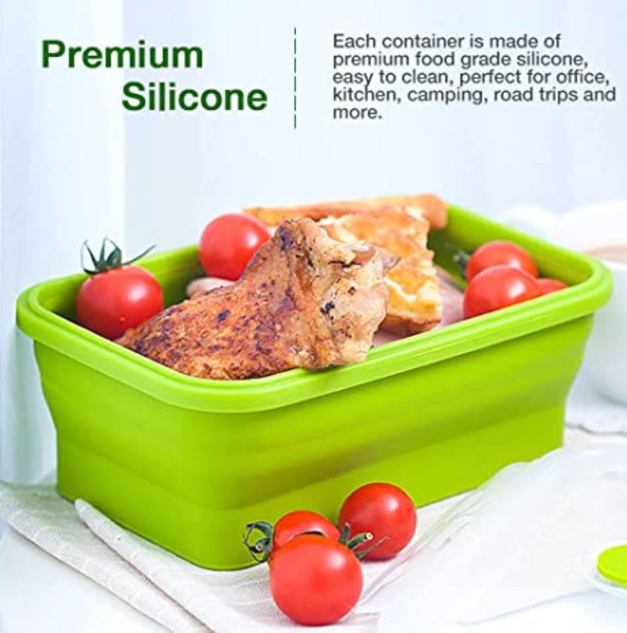 Pack of 2 Silicone Food Containers – Rectangular & Round, BPA-Free, Microwave & Freezer Safe