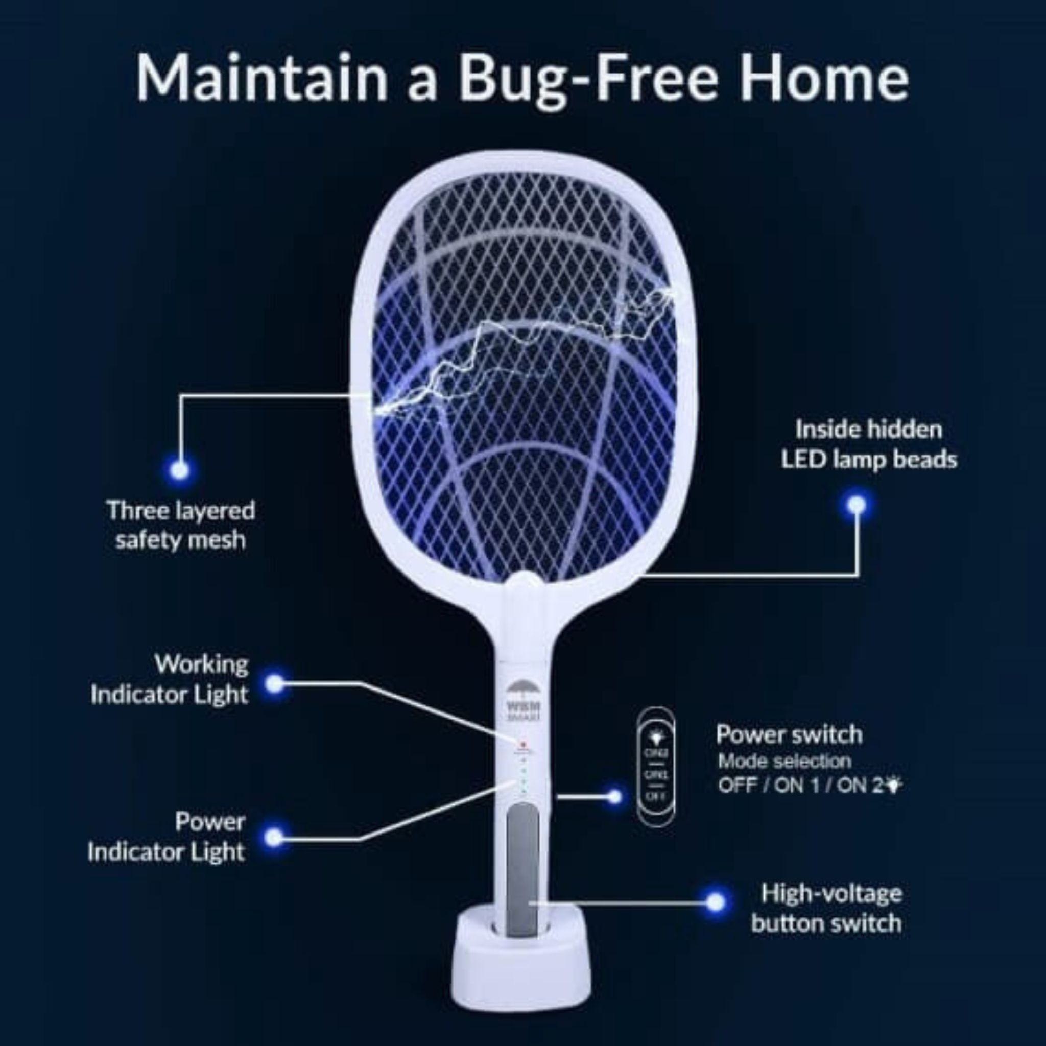 2-in-1 Electric Racket Mosquito Killer with UV Light LED Lamp