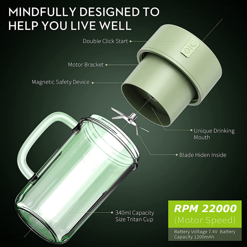 2-in-1 Mini Portable USB Rechargeable Juicer – 6 Blades High-Speed Crusher - Modish Bazar