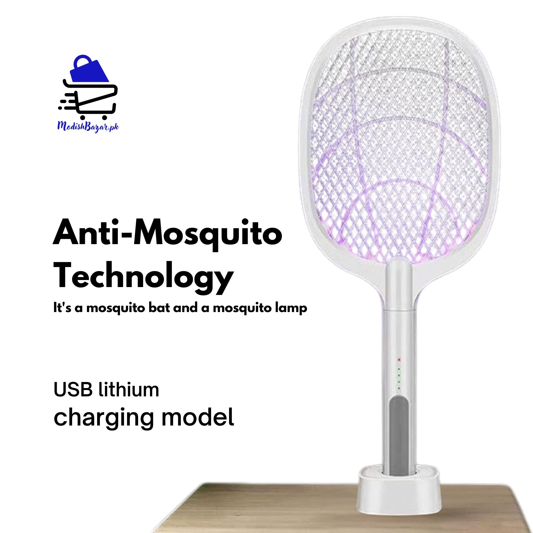 2-in-1 Electric Racket Mosquito Killer with UV Light LED Lamp